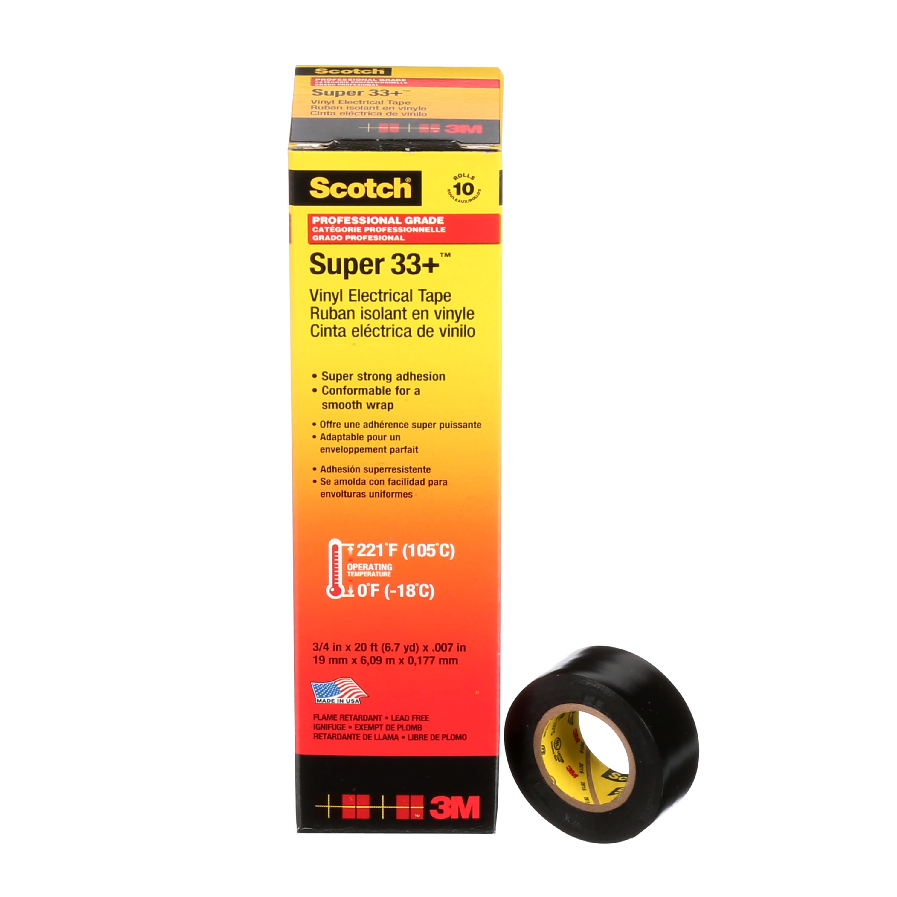 3M - Nastro isolante in PVC Scotch® Super 33+™, 19 mm x 6,1 m, 100 rotoli per confezione