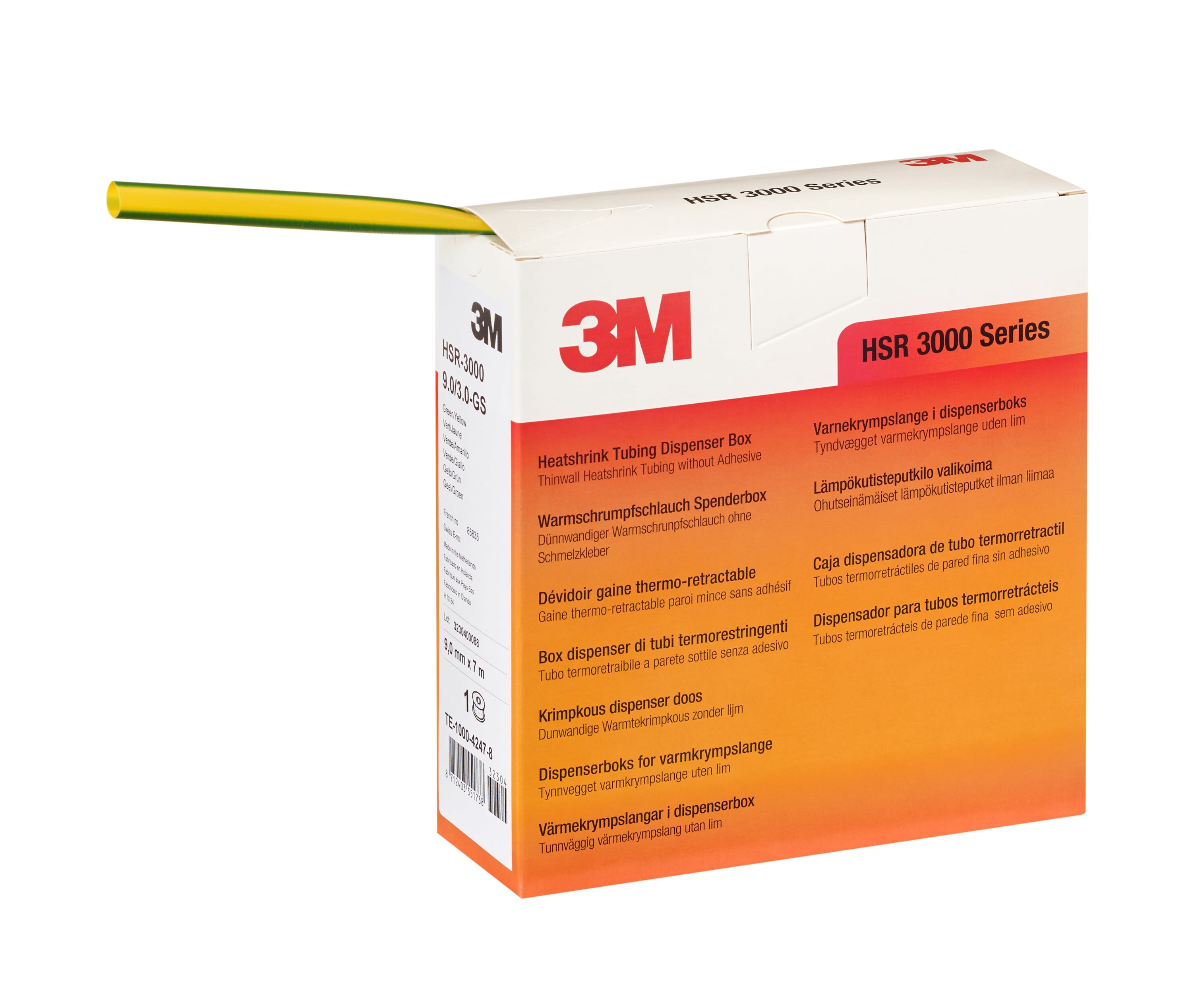 3M - Guaina termorestringente 3M™ HSR-3000 3,0/1,0 mm verde/giallo a strisce, Confezione Dispenser da 10 mt.