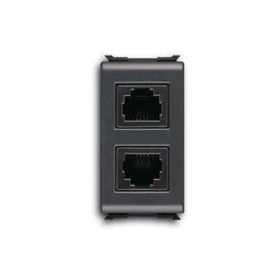 ABB - Connettore telefonico RJ11 doppio a 2 gang nero - Elos.