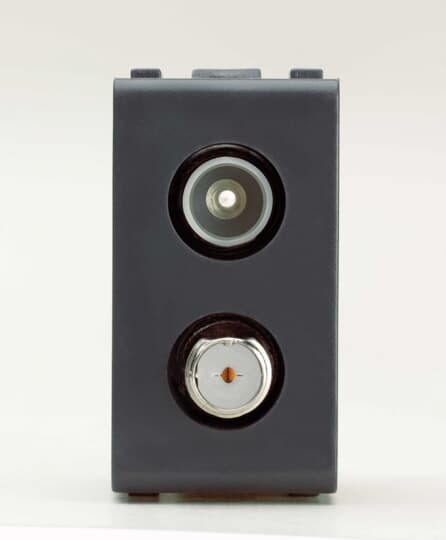 ABB - Double demix TV/SAT coaxial socket, feedthrough, male ø 9.5 mm IEC connector and female F connector Loop-through socket Anthracite CON. M/F DEMIX - Elos