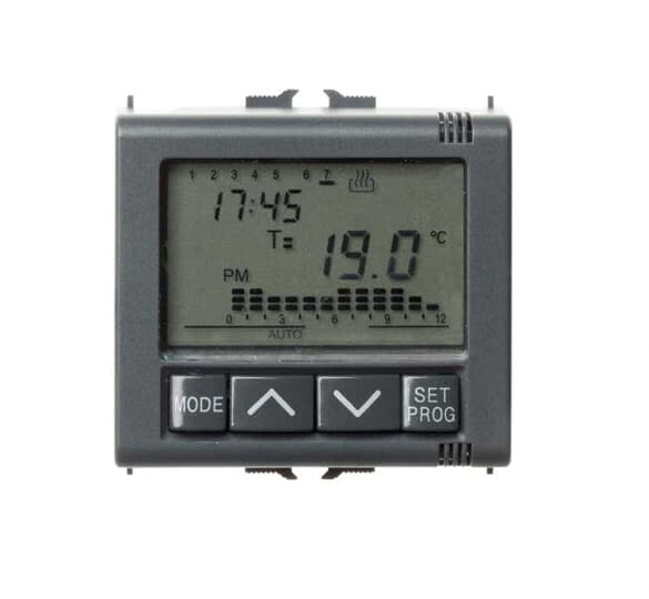 ABB - Cronotermostato elettrico programmabile per estate/inverno 230V - 50Hz senza contatto, 5A (AC1) / 2A (AC15) - 250V~ Pulsante riscaldatore 0gang Nero - Elos