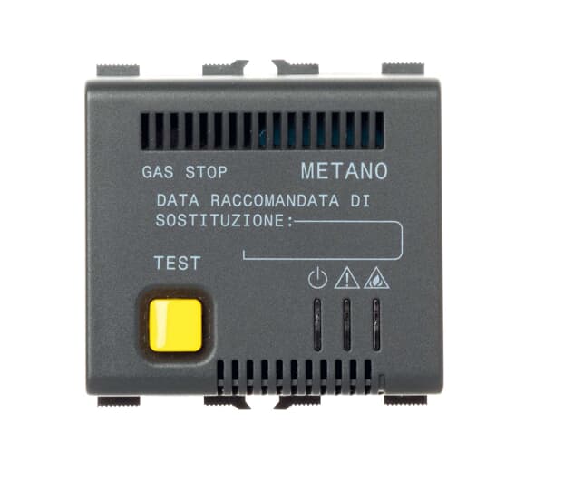 ABB - Electronic Natural gas detector with audio/visual signalling, relay output, 1 exchange contact NO/NC 10A (AC1) / 5A (AC15) - 250V~. Power source 12V ac/dc - Elos RIVELATORE ELETTR. GAS METANO, 12V.