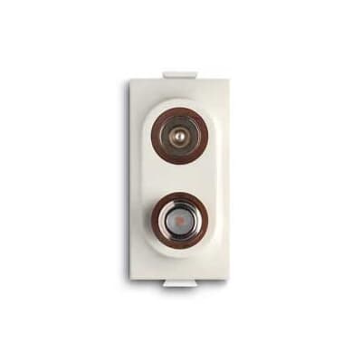 ABB - Presa passante TV/SAT demix, connettore maschio IEC ø 9.5 mm e femmina F, attenuazione 14dB, bianca.
