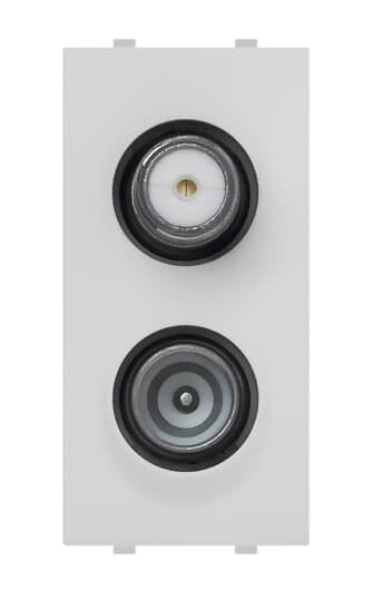 ABB - Coaxial TV/SAT socket, double demixed, feedthrough, male IEC connector Ø 9.5 mm and female F connector, attenuation 10 dB Loop-through socket White - Mylos PRESA TV/SAT DEMIX PASSANTE, IEC+F 10DB.
