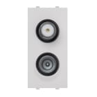 ABB - Coaxial TV/SAT socket, double demixed, feedthrough, male IEC connector Ø 9.5 mm and female F connector, attenuation 10 dB Loop-through socket White - Mylos PRESA TV/SAT DEMIX PASSANTE, IEC+F 10DB.
