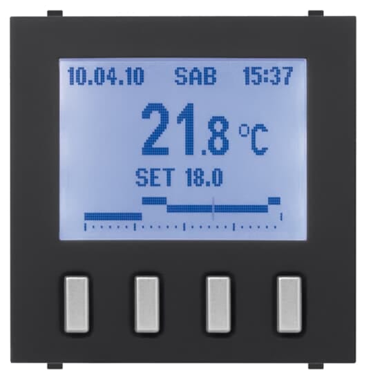 ABB - Electronic time-programmable thermostat, day/week programming, summer/winter function, with LCD display, 2 modules, 230V~ 50/60Hz power supply Button Heater 0gang Black - Mylos CRONOTERMOSTATO 2 MODULI. 2CSY1201XS