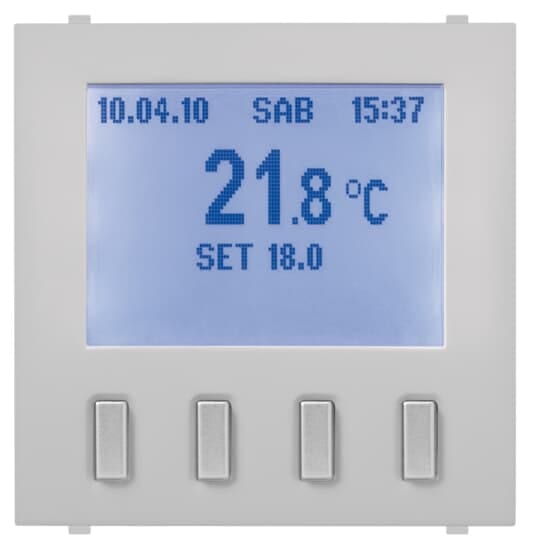 ABB - Electronic thermostat with day/week programming, summer/winter function, LCD display, 2 modules, 230V~ 50/60Hz power supply, Button Heater 0gang Clear white - Mylos TERMOSTATO 2 MODULI. 2CSY1202XC