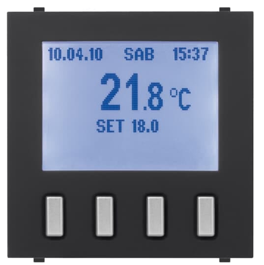 ABB - Electronic thermostat with day/week programming, summer/winter function, LCD display, 2 modules, 230V power supply, Button Heater, 0gang Black - Mylos TERMOSTATO 2 MODULI.