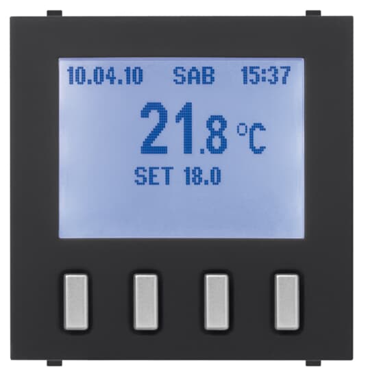 ABB - Electronic thermostat with day/week programming, summer/winter function, LCD display, 2 modules, 230V power supply, Button Heater, 0gang Black - Mylos TERMOSTATO 2 MODULI.