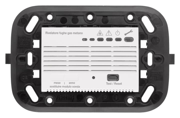 ABB - Rivelatore di gas metano con segnale acustico e luminoso, uscita a relè, contatto 1 NA/NC 6A (AC1)/2A (AC15) - 250V~. Cornice dedicata per installazione su scatola tipo 503 Bianco - Mylos. 2CSY1210MC