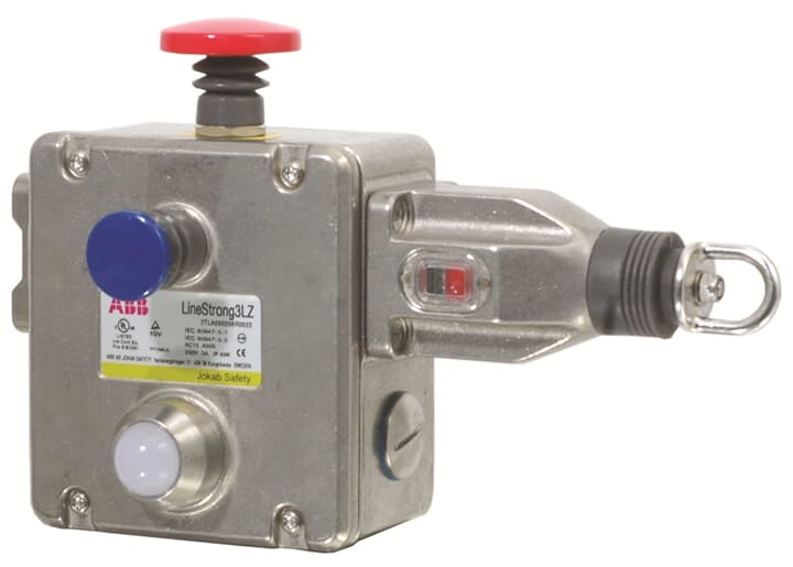ABB - Pull wire emergency stop switch left hand, 4NC+2NO, M20, ESTOP/LED, stainless steel, LINESTRONG3LZ.
