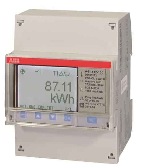 ABB - Electricity meter A41 412-100 with RS485 communication interface for seamless data transfer.