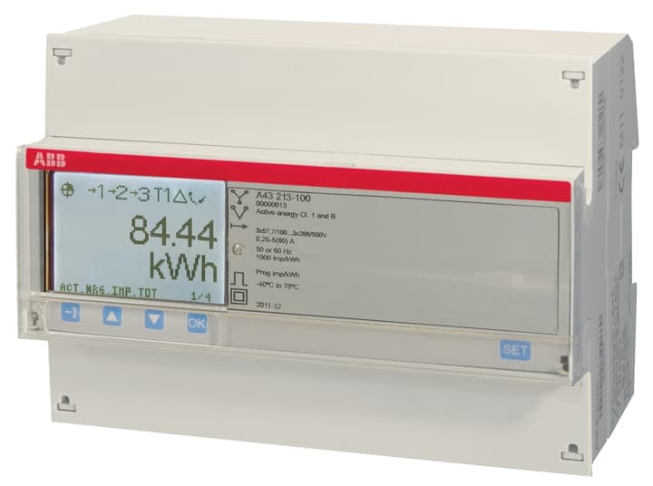 ABB - Electricity meter A43 213-100 M-BUS - Misuratore di energia elettrica con protocollo M-BUS per monitoraggio preciso dei consumi.