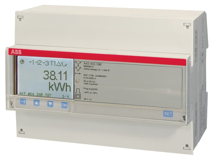 ABB - Electricity meter A43 512-100 RS485: misura l'energia elettrica con precisione e trasmette i dati tramite RS485.
