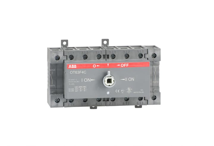 ABB - Manual change over switch I-O-II operation open transition OT63F4C sezionatore 4P commutatore 63A.