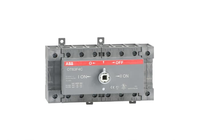ABB - Manual change over switch I-O-II operation open transition OT63F4C sezionatore 4P commutatore 63A.