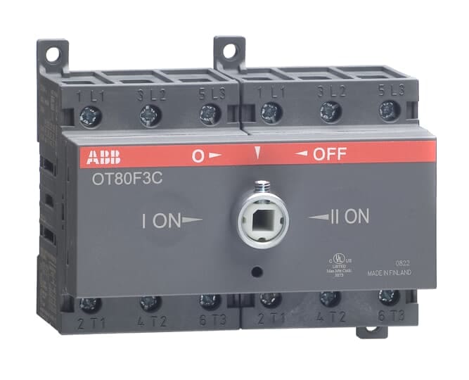 ABB - Sezionatore 3P commutatore 80A, manuale I-O-II, operazione a transizione aperta.