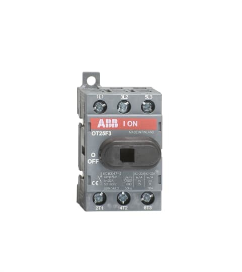 ABB - Front operated switch-disconnector OT25F3 25A SEZIONATORE: ideale per interrompere e isolare circuiti elettrici in modo sicuro ed efficiente.