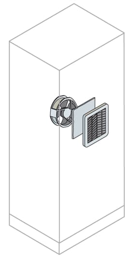 ABB - Kit aerazione completo con filtro e ventilatore 230V, dimensioni 150x150mm, ideale per ambienti di dimensioni ridotte.