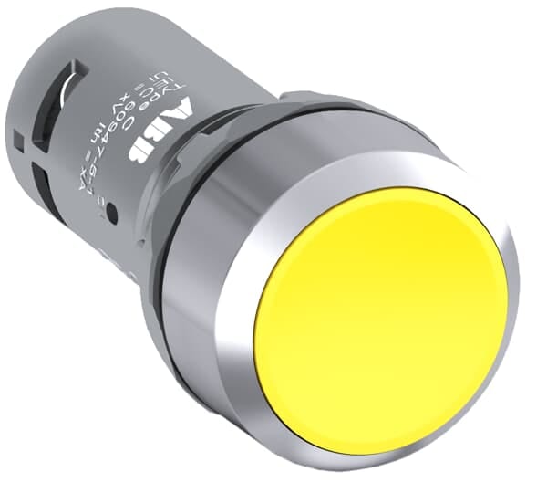 ABB - Pulsante giallo compatto CP1-30Y-01 con ghiera metallica e contatto normalmente chiuso.