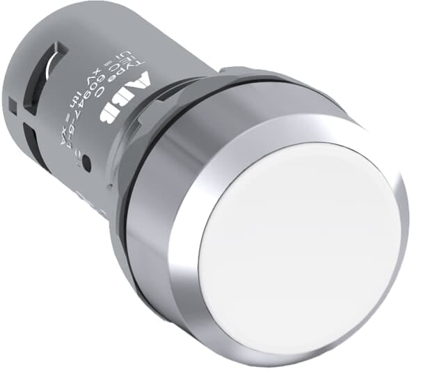ABB - White Compact Pushbutton CP2-30W-10 Pulsante Stabilizzato Bianco Ghiere Metalliche 1NA.