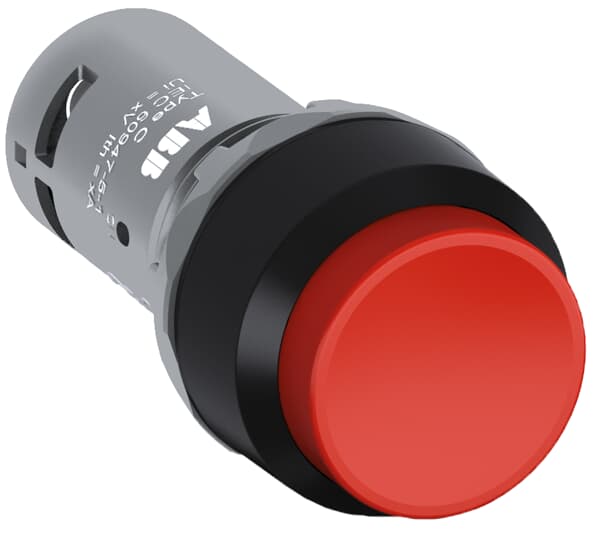 ABB - Pulsante rosso compatto CP3-10R-11 con installazione a parete, guaina nera e contatti 1NA+1NC.