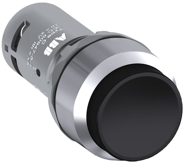ABB - Black Compact Pushbutton CP3-30B-10 Pulsante Nero Ghiera Metallica 1NA.