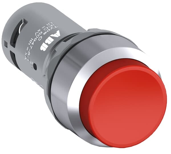 ABB - Red Compact Pushbutton CP3-30R-20 Pulsante Installazione Rosso Ghiera Metallica 2NA.