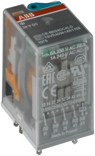 ABB - CR-M125DC4LG 125VDC 4C/O 250V/6A AU LED - Dispositivo elettrico con 4 contatti normalmente aperti a 125VDC e 250V/6A AU LED.