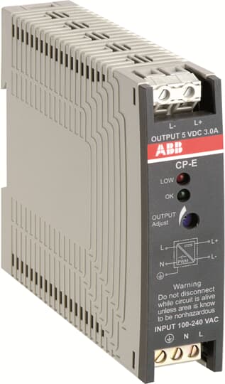 ABB - CP-E5/3.0: Input 100-240VAC, Output 5VDC/3.0A. Adatto a varie applicazioni e dispositivi.
