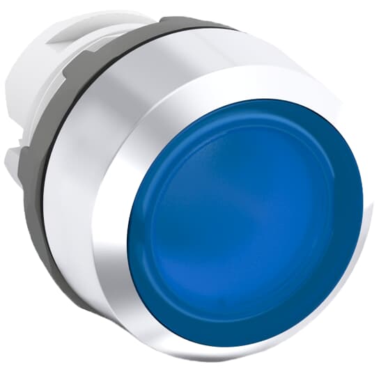 ABB - Modular Pushbutton Blue with Illuminated Plate in Chrome Finish.