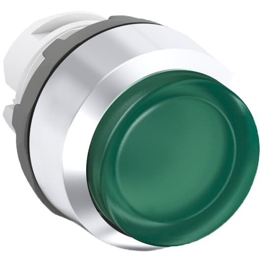 ABB - Green Modular Pushbutton MP3-21G per installazione luminosa verde con ghiera cromata.
