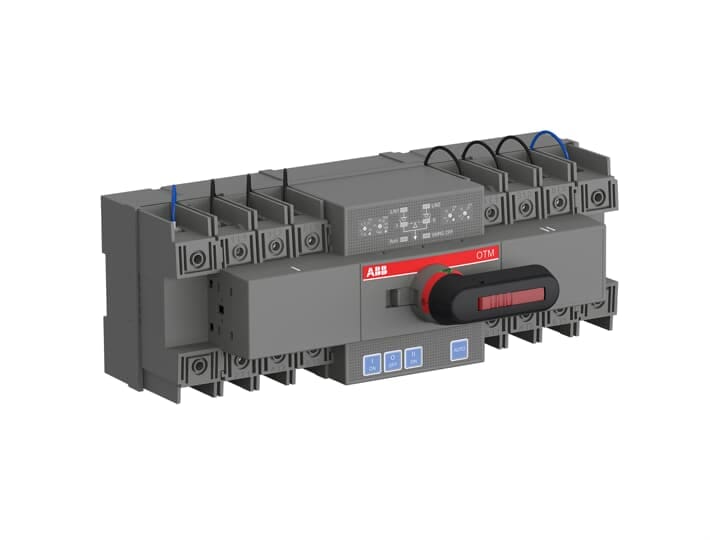 ABB - Commutatore automatico motorizzato, tipo di transizione aperta 1-0-2, unità autoalimentata con parametri operativi regolabili.