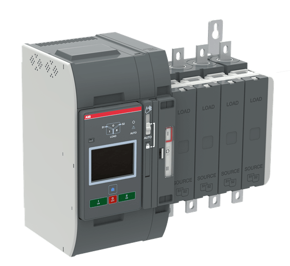 ABB - Automatic transfer switch, IEC, open style, delayed transition type I-O-II operation, Level 4 controller (Touch) OXB200E3S4QB COM. AUTO I-0-II 200A 3P+N.