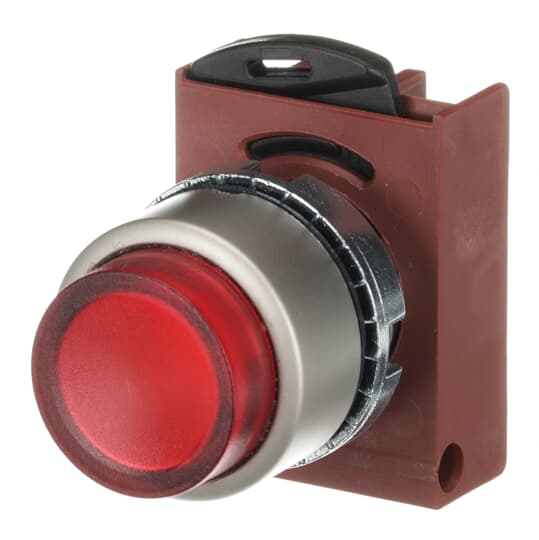 ABB - illuminoso pulsante satinato cromato esteso con tappo rosso sporgente.