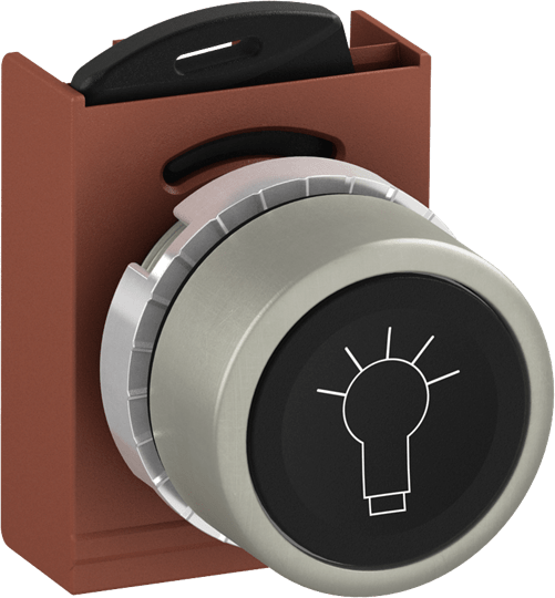 ABB - Pulsante nero a filo, non-illuminato con simbolo "LIGHT" marcato. P9MPNNG002