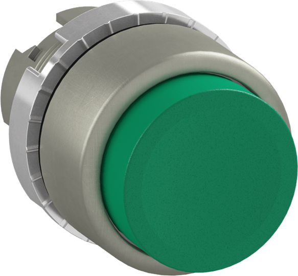 ABB - Pulsante satin verde sporgente con cappuccio esteso.