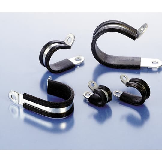 ABB - Pipe clamp in galvanized steel with EPDM seal, black, for DN48 pipes. Includes zinc-plated fastening fascia with EPDM seal.