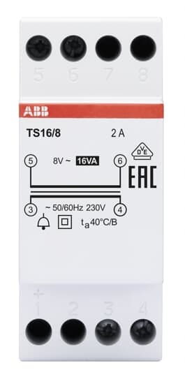 ABB - TS16/8 Non-inherently short-circuit proof bell transformer 16VA 8V TRASFORMATORE TS168
