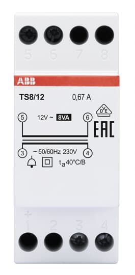 ABB - TS8 230/12V TRASFORMATORE 8VA Non-inherently short-circuit proof bell transformer