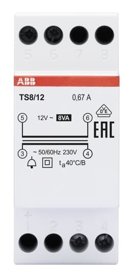ABB - TS8 230/12V TRASFORMATORE 8VA Non-inherently short-circuit proof bell transformer TS812