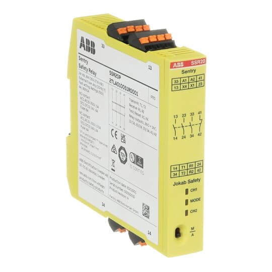 ABB - Sentry SSR20P Safety Relay with Push-In Connection for Enhanced Safety Features.