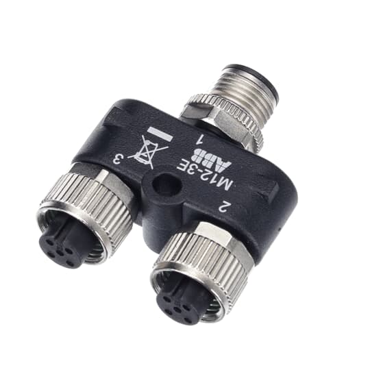 ABB - M12 Y-connector for connecting 2 DYNlink devices or 1 DYNlink and 1 light button to Pluto safety PLC with a single cable. M12-3E Y-branching.