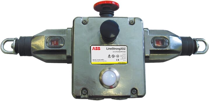 ABB - Pull wire emergency stop switch double, 4NC+4NO, M20, ESTOP and LED, stainless steel, LINESTRONG3DZ.