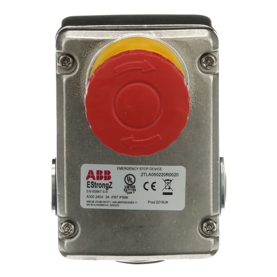 ABB - Emergency stop button 2NC+2NO, M20, stainless steel ESTRONGZ E-STOP 2NC/2NO, M20, SS. 2TLA050220R0020