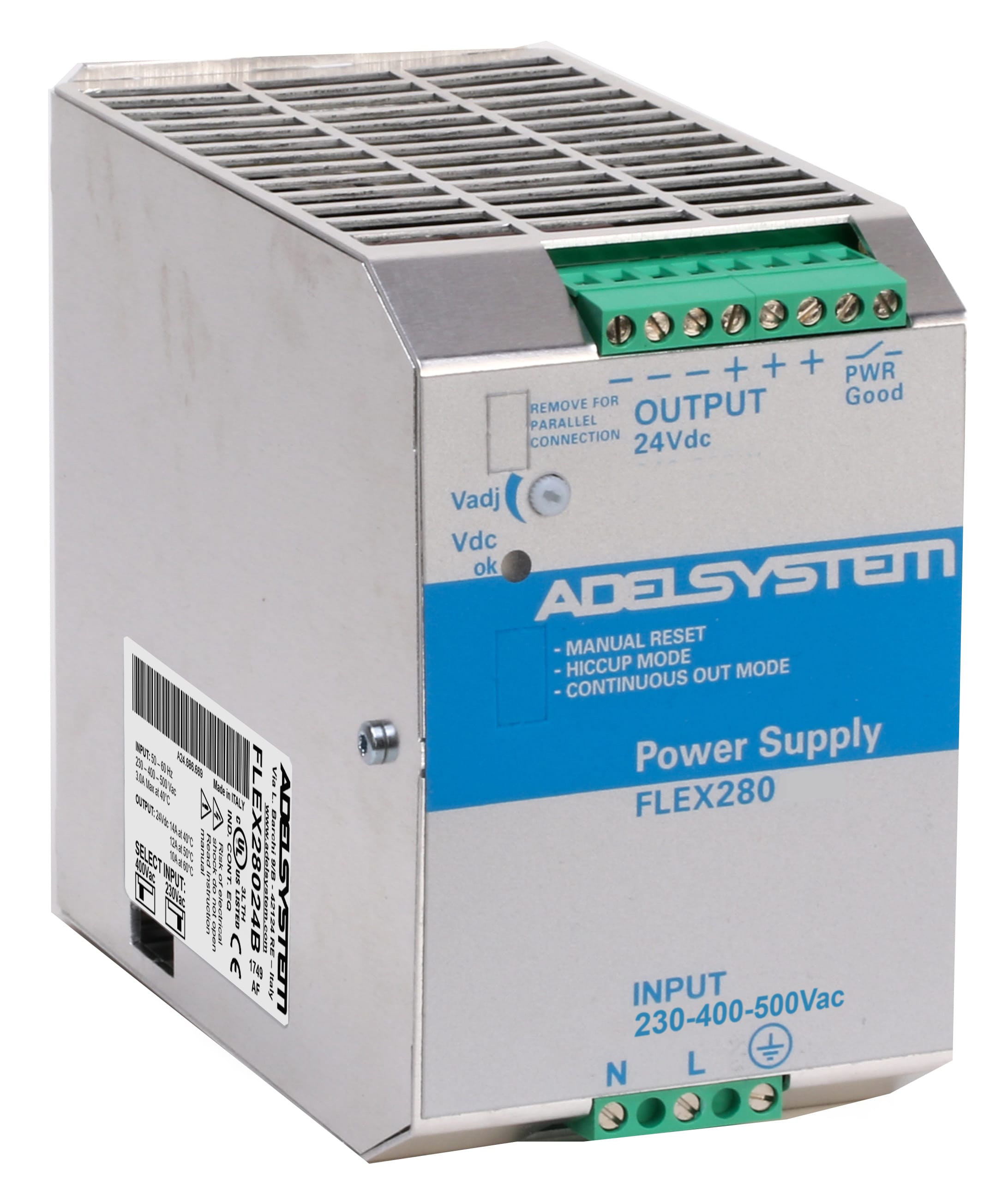 ADEL SYSTEM - Alimentatore industriale bifase ingresso: 230/400-500Vac uscita: 24V 14A