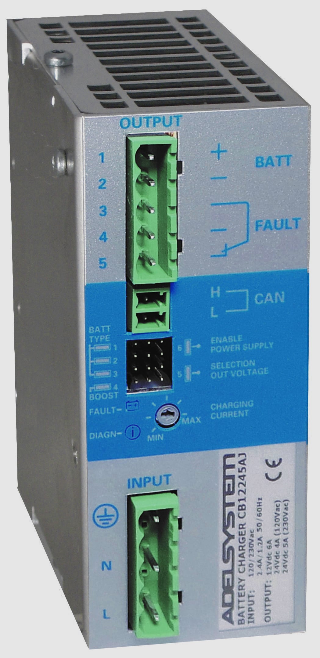 ADEL SYSTEM - Carica Batteria  Ingresso: 115-230-277Vac Uscita: 12-24V  120W con Comunicazione CANBus CB12245AJ