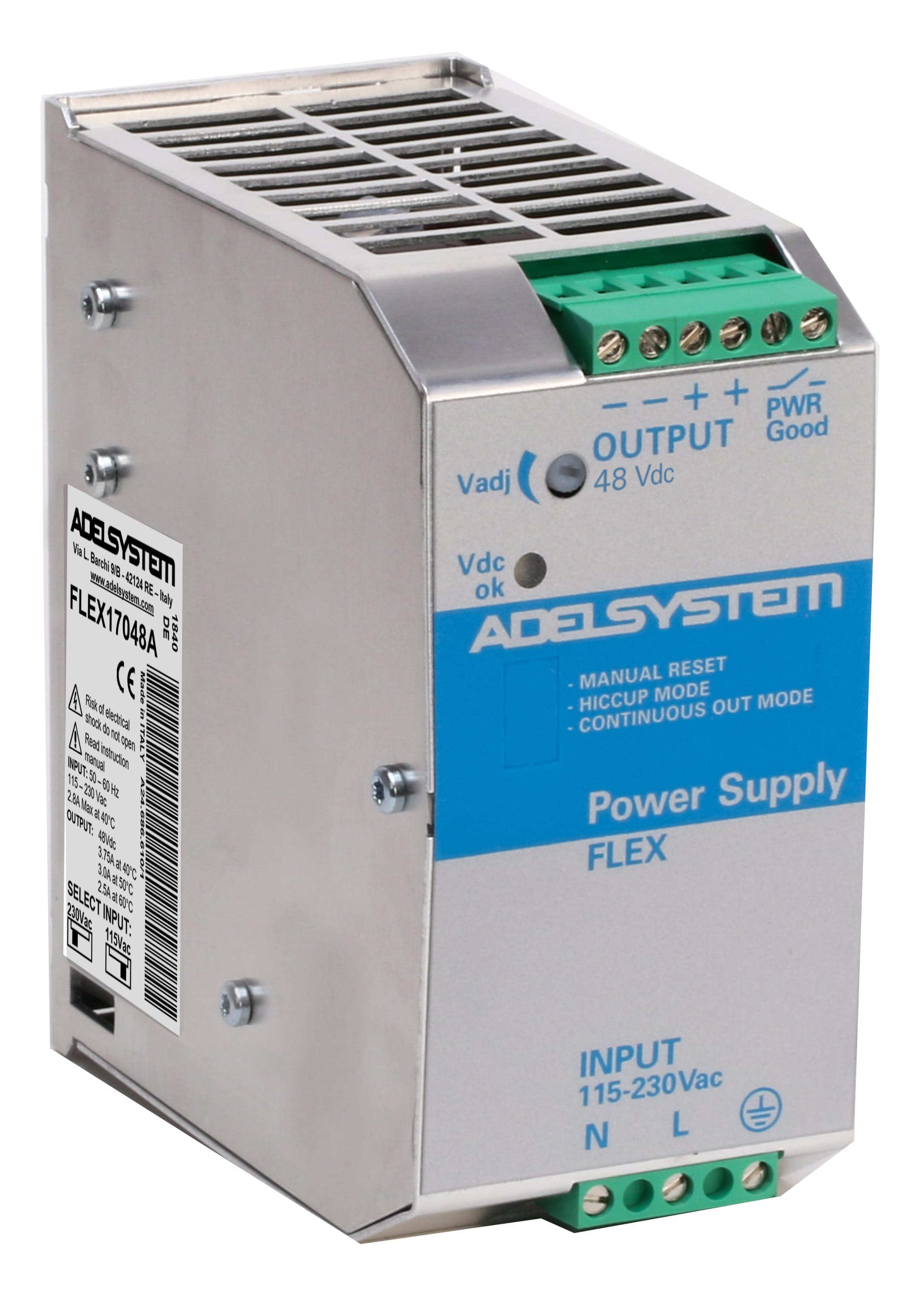 ADEL SYSTEM - Alimentatore industriale monofase ingresso: 115-230Vac uscita: 48V 3.8A