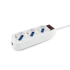 ALPHA ELETTRONICA - Multipresa con 3 prese Universali Italia P40 - Interruttore - Cavo 1,5m - Spina 10A a 90° - Bianca - Protezione sovraccarico