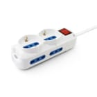 ALPHA ELETTRONICA - Multipresa con 2 prese Universali Italia P40 e 4 Italia bipasso - Interruttore - Cavo 1,5m - Spina 16A a 90° - Bianca